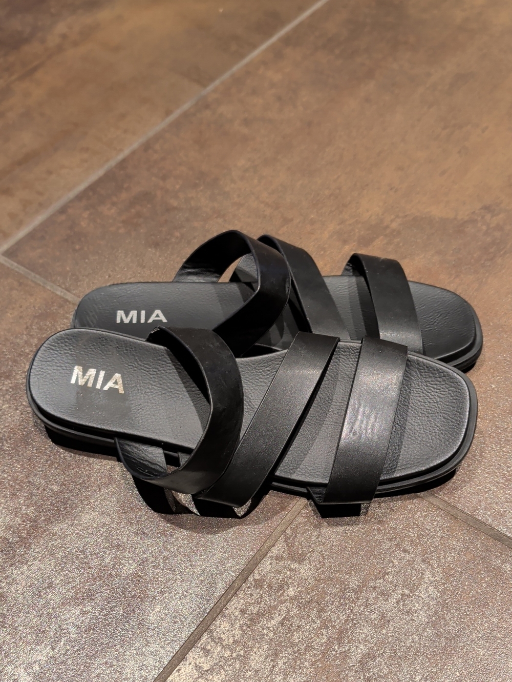 MIA Women's Black Multi-Strap Slide Sandals